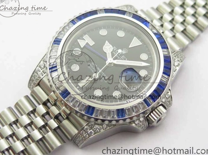 MiroTime 0401 GMT-Master II White Blue Diamonds Bezel 904L Steel GMF Best Edition Black Dial On Jubilee Bracelet SA3285 CHS V Original 2579